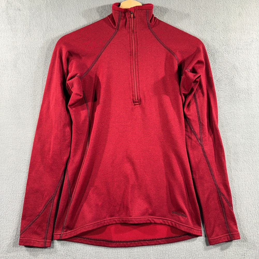 Patagonia Capilene Polartec Power Grid Fleece 1/4 Zip Pullover Womens Small Red